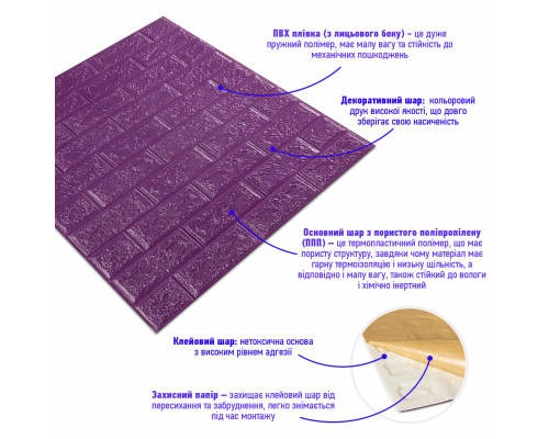 3D панель самоклеющаяся кирпич Фиолетовый 700x770x5мм (016-5) SW-00000150