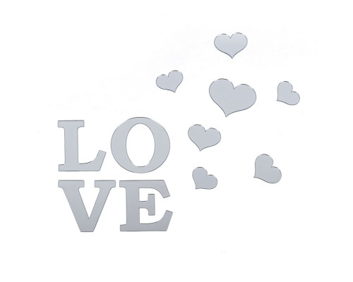 Декор зеркальный акриловый самоклеящийся Love серебро, 11шт (D) SW-00002495