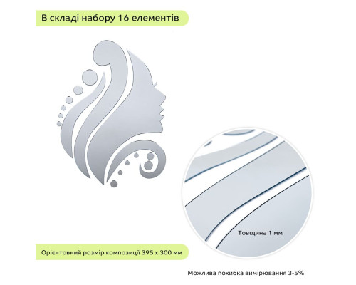 Декор зеркальный акриловый самоклеящийся Лицо серебро, 16шт (D) SW-00002504