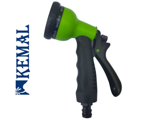Пистолет поливочный  8 режимов, пластик Kemal P5001 G, Турция (диаметр лейки 60 мм)