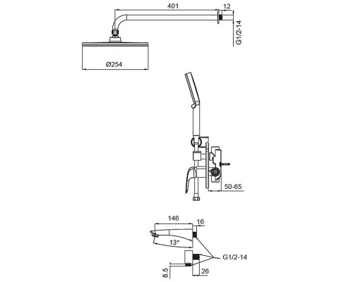 Встраиваемая душевая система со смесителем KB-64008-01 Black (Цвет черный), Чехия