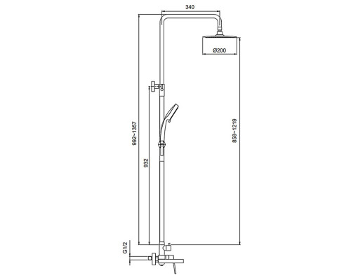 Душевая колонна со смесителем KI-56016-02 (из нерж. стали, лейка 20*20), Чехия