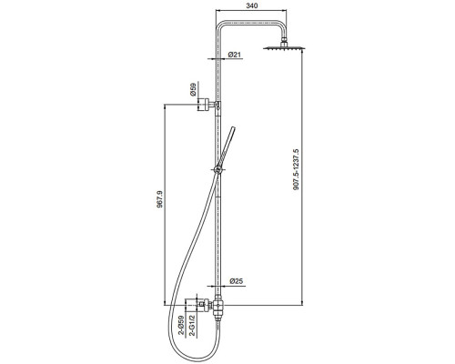 Душевая колонна термостатическая с коротким изливом KI-57017-02 (из нерж. стали, лейка 30*30), Чехия