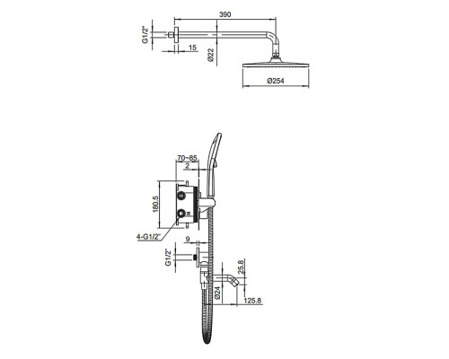 Душевая термостатическая система встраиваемая с коротким изливом KB-67012-05 Black (Цвет черный, лейка 25*25), Чехия