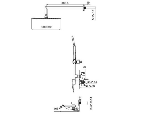 Встраиваемая душевая система со смесителем KB-66007-05 Black (Цвет черный), Чехия