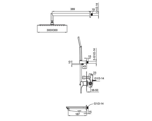 Встраиваемая душевая система со смесителем KB-64010-01 (Цвет хром), Чехия