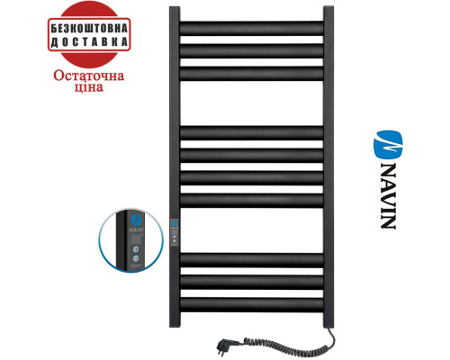 Сушка для рушників Електро Navin Ellipse 50*100 Sensor, таймер чорний муар Лівий (вуглецева сталь) 1