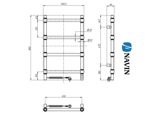 Сушка для рушників Електро Navin Retro 50*80 Sensor, таймер, Білий, Лівий (нерж.сталь) Україна