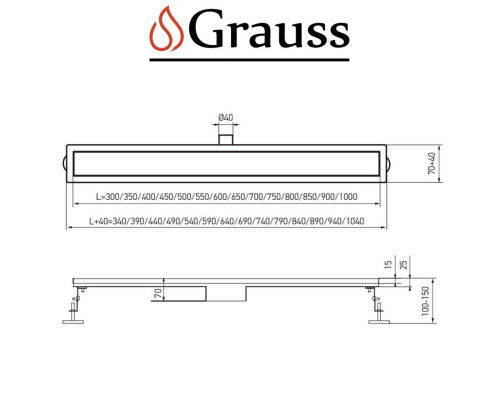 Душовий трап із нержавіючої сталі SUS304 FD20-70x800, Grauss Чехія