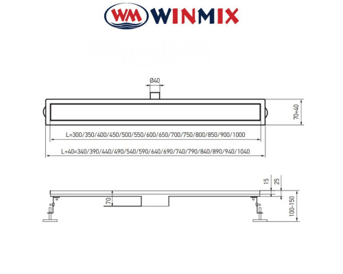 Душовий трап із нержавіючої сталі SUS304 DRAIN-05-70-SLIM BLACK-30x700мм, Winmix Польща
