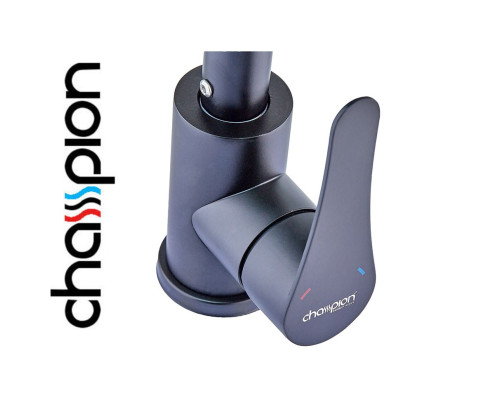 Смеситель для кухни черный гусак Champion EZA-011-01 BLACK, из нержавеющей стали