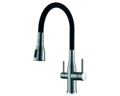 Смеситель для кухни KI-72024-02 с выходом под осмос (нерж. сталь) Цвет хром, черный гусак, Чехия
