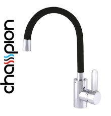 Смеситель для кухни рефлекторный чёрный гусак Champion SAS-011 REFLECTOR CHROME BLACK, нержавеющая сталь