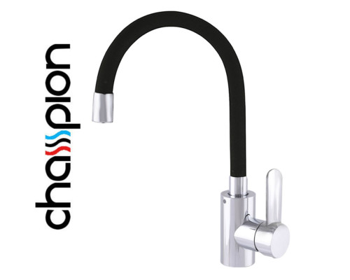 Смеситель для кухни рефлекторный чёрный гусак Champion SAS-011 REFLECTOR CHROME BLACK, нержавеющая сталь