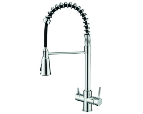 Смеситель для кухни KB-72025-01 с выходом для питьевой воды Цвет хром, черный гусак (излив – пружина), Чехия
