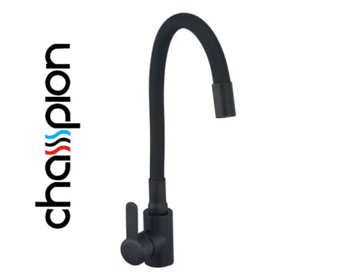 Смеситель для кухни рефлекторный черный гусак Champion EZA-011 REFLECTOR BLACK, из нержавеющей стали