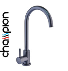 Смеситель для кухни черный гусак Champion EZA-011 BLACK, из нержавеющей стали