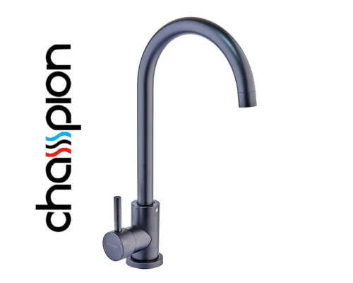 Смеситель для кухни черный гусак Champion EZA-011 BLACK, из нержавеющей стали