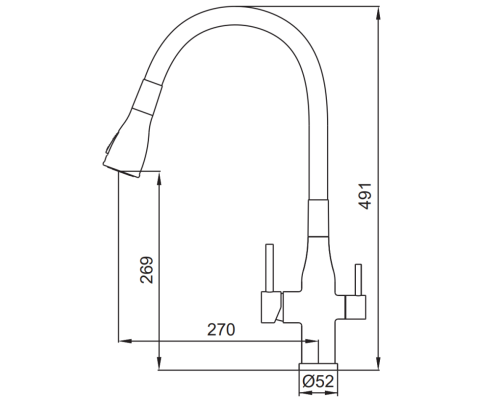 Змішувач для кухні KI-72024-05 з виходом під осмос Колір чорний, силіконовий гусак (нерж. сталь)  Чехія