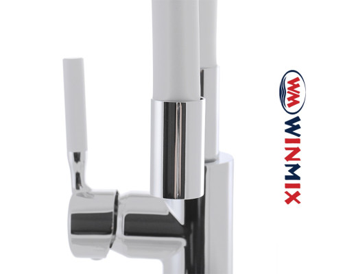 Смеситель для кухни Ухо WINMIX Premiun RIO White рефлекторный белый гусак (Chr-011), Польша (латунь)