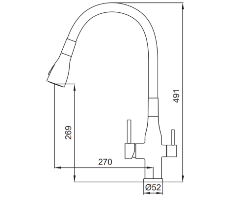 Смеситель для кухни KI-72024-02 с выходом под осмос (нерж. сталь) Цвет хром, черный гусак, Чехия