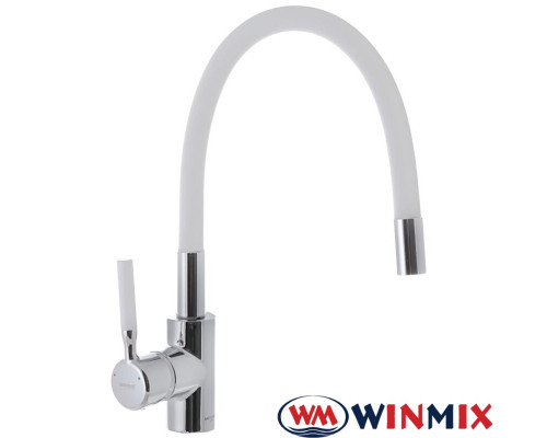 Смеситель для кухни Ухо WINMIX Premiun RIO White рефлекторный белый гусак (Chr-011), Польша (латунь)