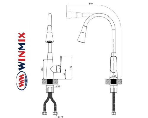 Змішувач для кухні Winmix PREMIUM MATIS NUT REFLECTOR BLACK (Chr-011 T) з рефлекторним силіконовим виливом, Польща