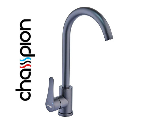 Смеситель для кухни черный гусак Champion EZA-011-01 BLACK, из нержавеющей стали