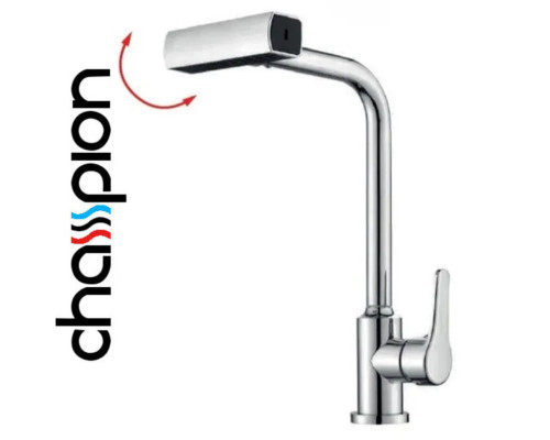 Смеситель для кухни с выдвижной поворотной лейкой Champion MOZ-014 CHROME из нержавейки