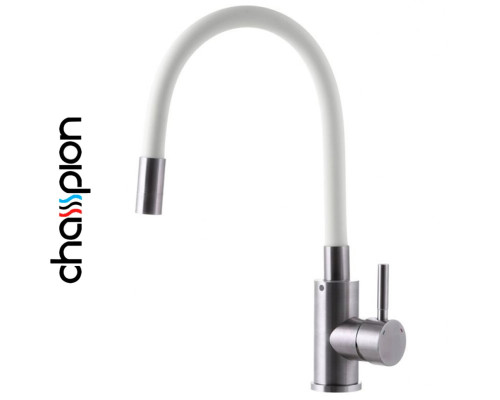 Змішувач для кухні рефлекторний білий гусак Champion Sus-011 REFLECTOR White, (нержавіюча сталь)