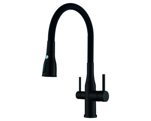 Змішувач для кухні KI-72024-05 з виходом під осмос Колір чорний, силіконовий гусак (нерж. сталь)  Чехія