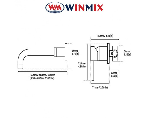 Смеситель встраиваемый черный Winmix SUS Black inner (Chr-111)