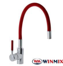 Смеситель для кухни Ухо WINMIX Premiun RIO RED рефлекторный красный гусак (Chr-011), Польша (латунь)