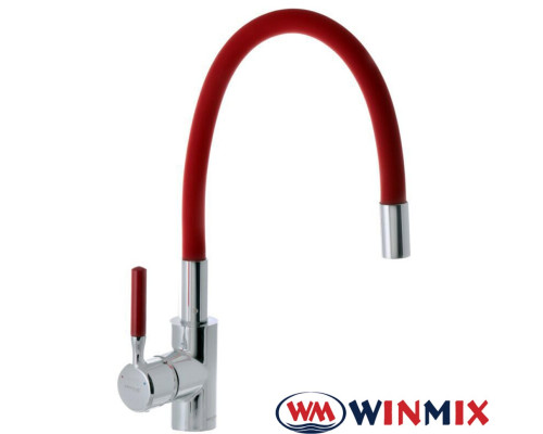 Смеситель для кухни Ухо WINMIX Premiun RIO RED рефлекторный красный гусак (Chr-011), Польша (латунь)