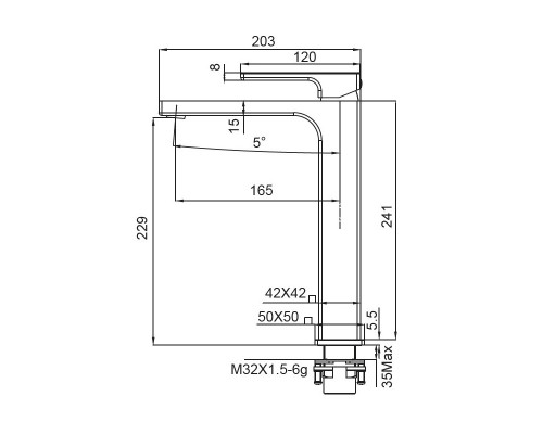 Смеситель для умывальника KB-11009-05 высокий (Цвет черный), Чехия.