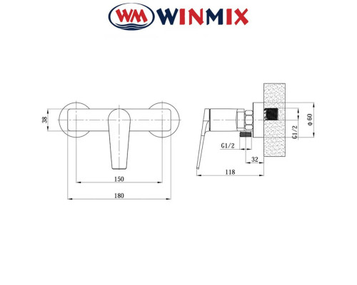 Змішувач для душкабін Winmix Premium RUBENS (Chr-003), Польща