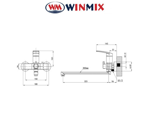 Змішувач для ванни Winmix Premium LAZAR EURO (Chr-006), Польща