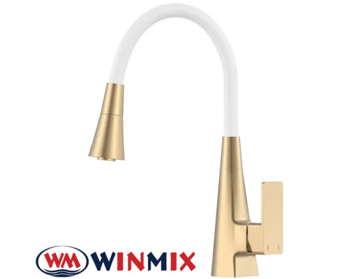 Змішувач для кухні Winmix ETNA BRUSHED GOLD NUT REFLECTOR WHITE (Chr-014 T) з рефлекторним силіконовим виливом, Польща