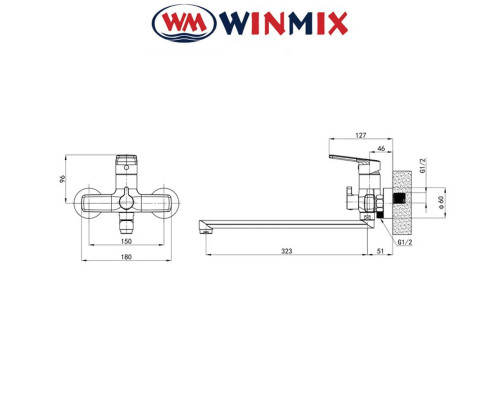 Змішувач для ванни довгий ніс Winmix Premium MATIS EURO (Chr-006), Польща