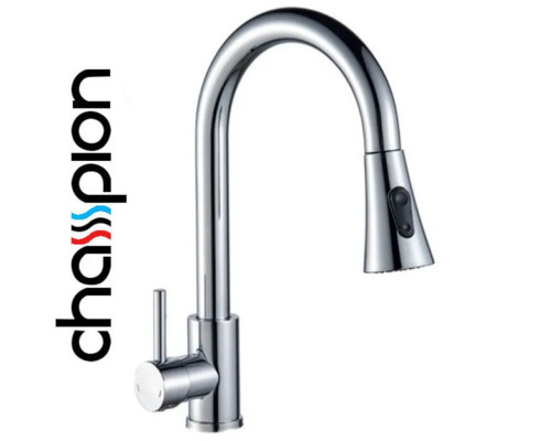 Смеситель для кухни с выдвижной лейкой Champion NEO-014 CHROME, SUS304 из нержавеющей стали