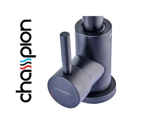 Смеситель для кухни черный гусак Champion EZA-011 BLACK, из нержавеющей стали