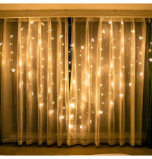 Гирлянда штора Сердце с фигурками из бабочек золотое 3х2 м