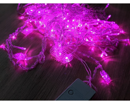 Гирлянда штора Сердце с фигурками розовое 3х2 м