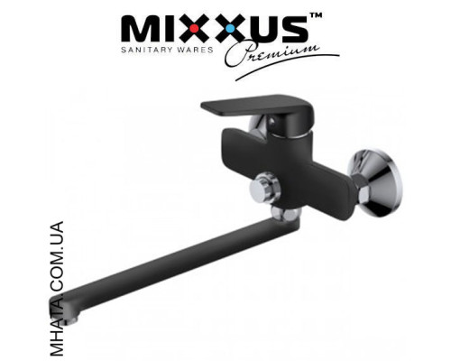 Смеситель для ванны длинный нос Mixxus Oregon Black (переключение на кнопке) (Chr-006)