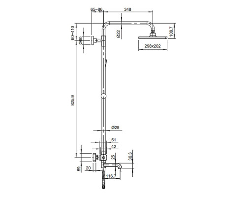 Душевая колонна с термостатическая с коротким изливом KB-57011-05 Bllack (Цвет черный, лейка 30*20), Чехия