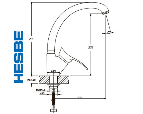 Смеситель для кухни Ухо на гайке HESBE Germes (Chr-777)