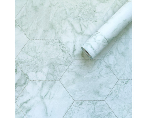 Самоклеющаяся пленка нефритовый мрамор серебрянные соты 0,45х10м SW-00001215
