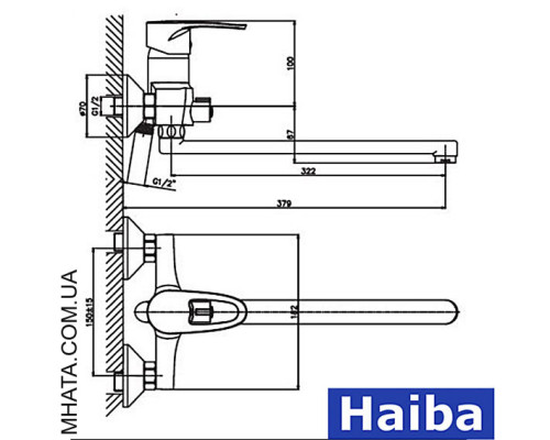 Змішувач для ванни довгий ніс HAIBA XIDE EURO (Chr-006)