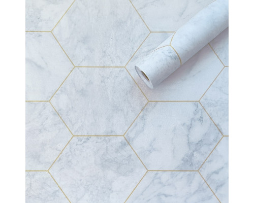 Самоклеющаяся пленка малахитовый мрамор золотые соты 0,45х10м SW-00001214