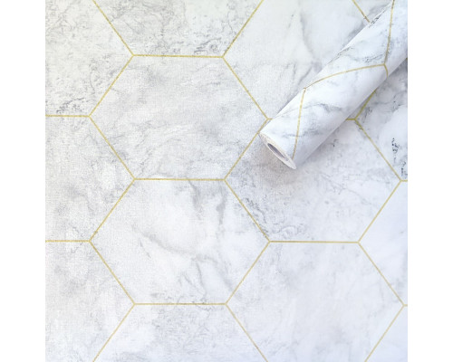 Самоклеющаяся пленка серый мрамор золотые соты 0,45х10м SW-00001212